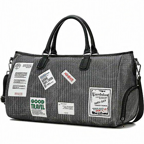 WANDF Foldable Duffel Bag 40L with Wet Pocket & Shoes  Men Dark gray Weekender with Shoes Compartment and Wet Pocket‎ Duffle Bag
